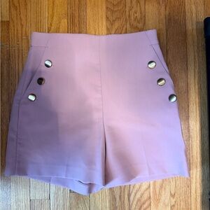 Zara High Waist Mauve Shorts with Gold Buttons